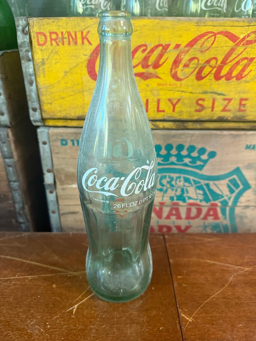 Vintage 26 fl. oz. Green Glass Coca-Cola "Hobbleskirt" Contour Bottle